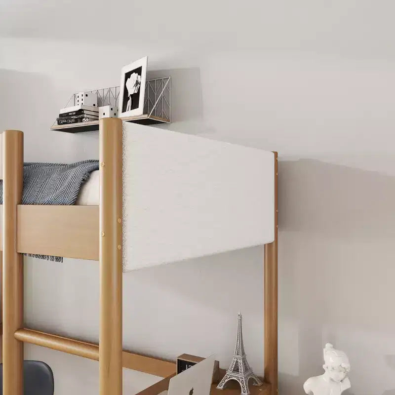 Letto a soppalco singolo in legno di gomma con scrivania e testiera imbottita 79.2''x70.5''