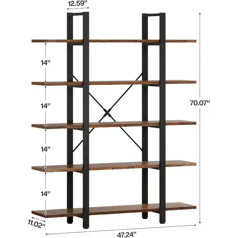 Libreria Industriale a 5 Ripiani in MDF Marrone Rustico 119x28x178 cm