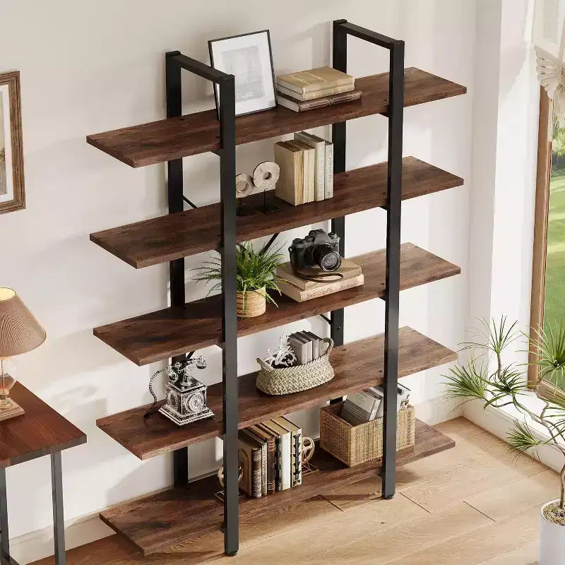 Libreria Industriale a 5 Ripiani in MDF Marrone Rustico 119x28x178 cm