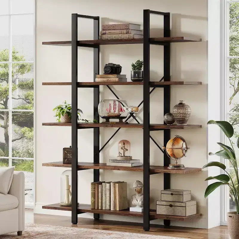 Libreria Industriale a 5 Ripiani in MDF Marrone Rustico 119x28x178 cm