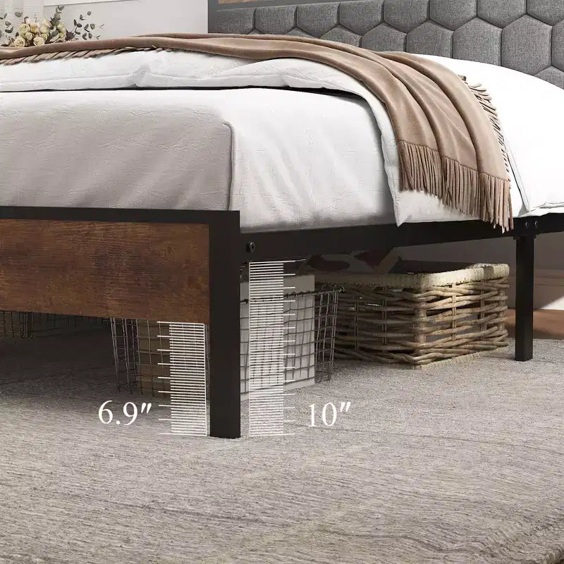 Wood and Metal Platform Bed with Storage and Built-in Charging Station 54.72''x76.52''