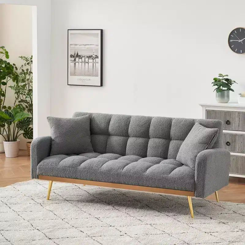 Divano letto imbottito in tessuto Teddy con struttura in legno massello, schienale regolabile 175x79,5x78 cm