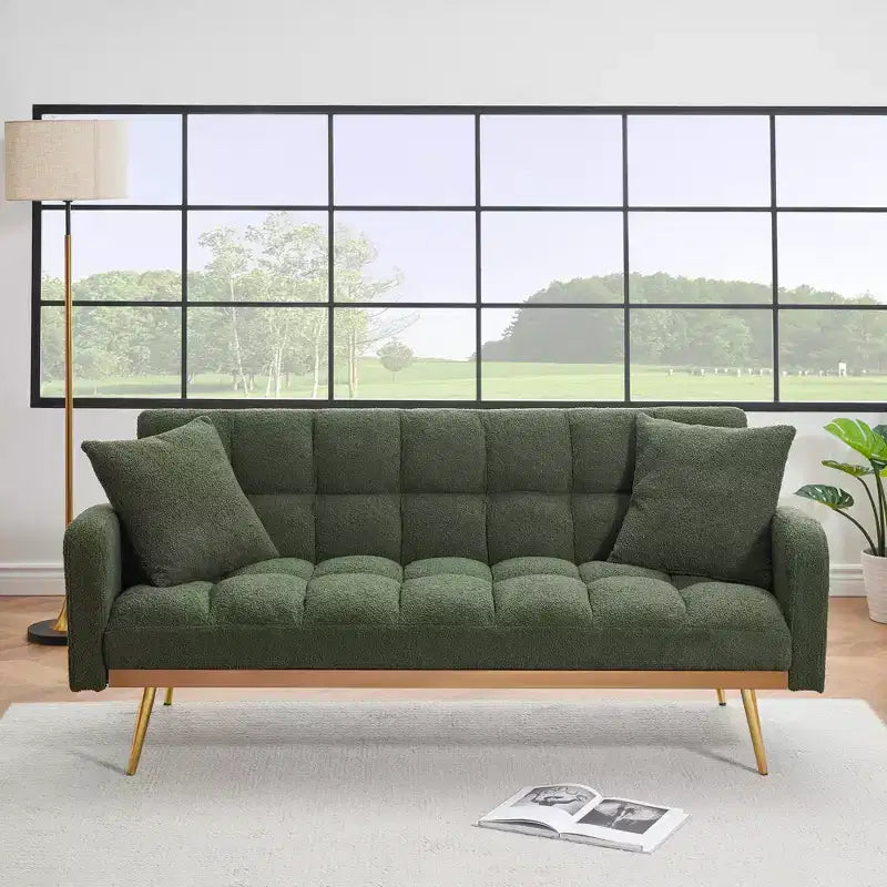 Divano letto imbottito in tessuto Teddy con struttura in legno massello, schienale regolabile 175x79,5x78 cm