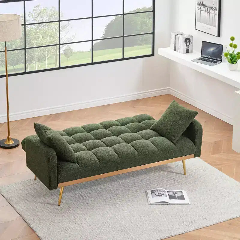 Divano letto imbottito in tessuto Teddy con struttura in legno massello, schienale regolabile 175x79,5x78 cm