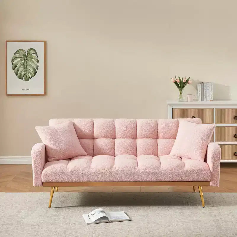 Divano letto imbottito in tessuto Teddy con struttura in legno massello, schienale regolabile 175x79,5x78 cm