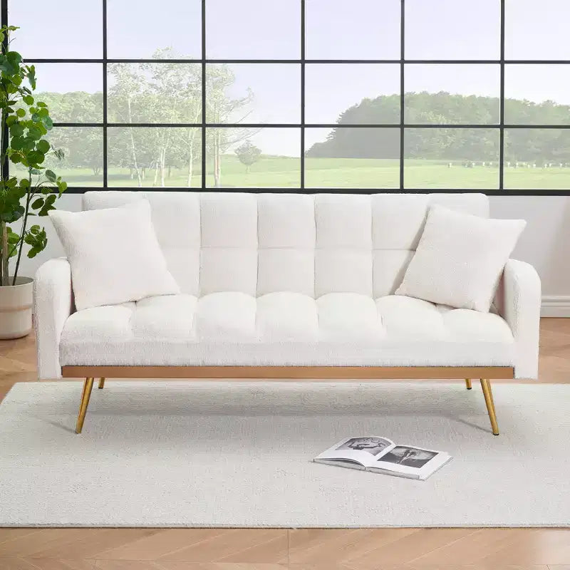 Divano letto imbottito in tessuto Teddy con struttura in legno massello, schienale regolabile 175x79,5x78 cm