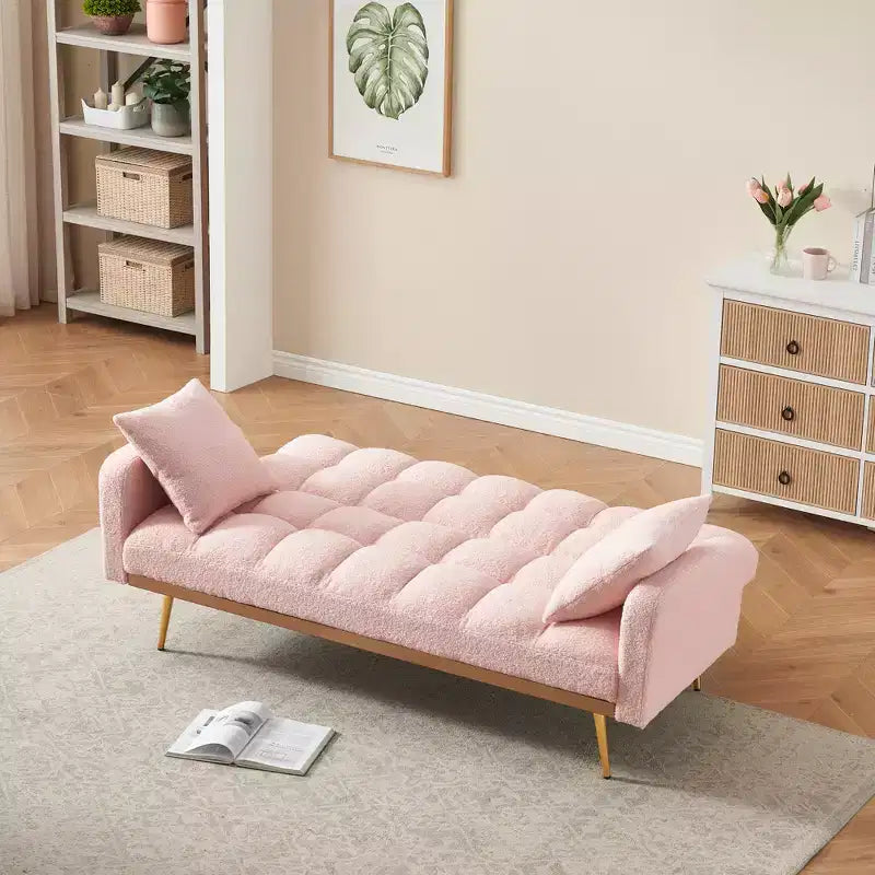 Divano letto imbottito in tessuto Teddy con struttura in legno massello, schienale regolabile 175x79,5x78 cm