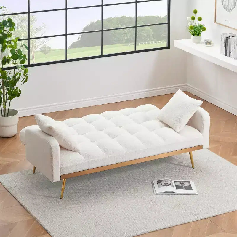 Divano letto imbottito in tessuto Teddy con struttura in legno massello, schienale regolabile 175x79,5x78 cm