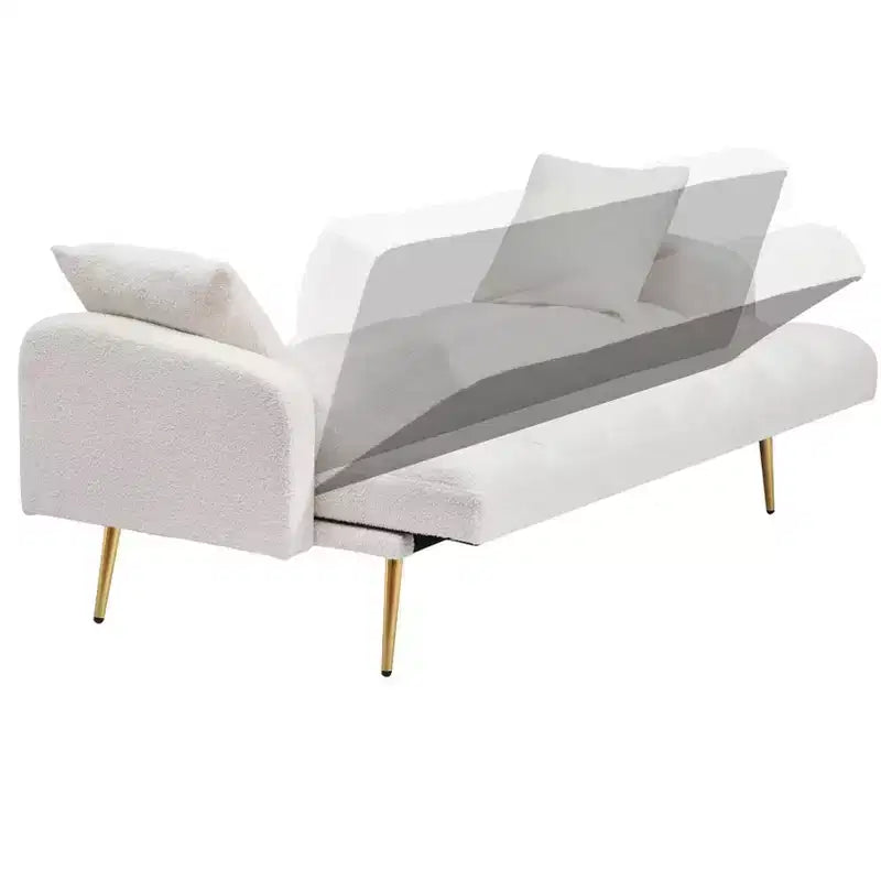 Teddy Fabric Upholstered Sofa Bed Solid Wood Frame Adjustable Backrest 69''x31.3''x30.7''