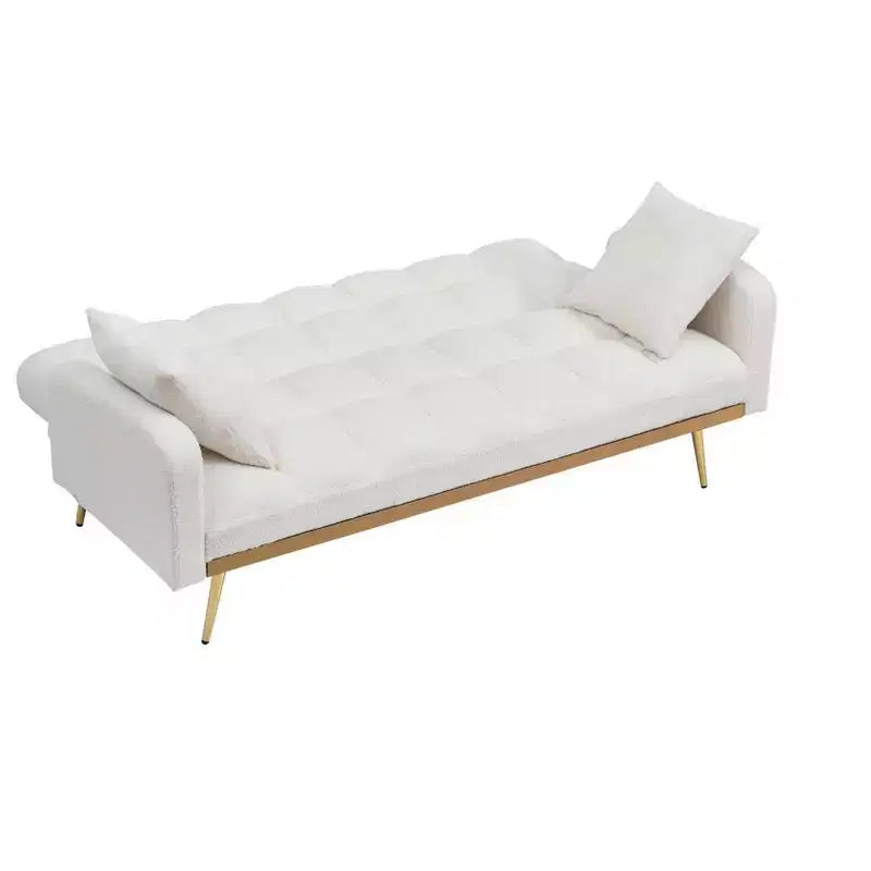 Divano letto imbottito in tessuto Teddy con struttura in legno massello, schienale regolabile 175x79,5x78 cm