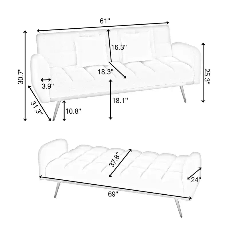 Divano letto imbottito in tessuto Teddy con struttura in legno massello, schienale regolabile 175x79,5x78 cm