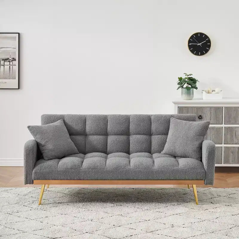 Divano letto imbottito in tessuto Teddy con struttura in legno massello, schienale regolabile 175x79,5x78 cm