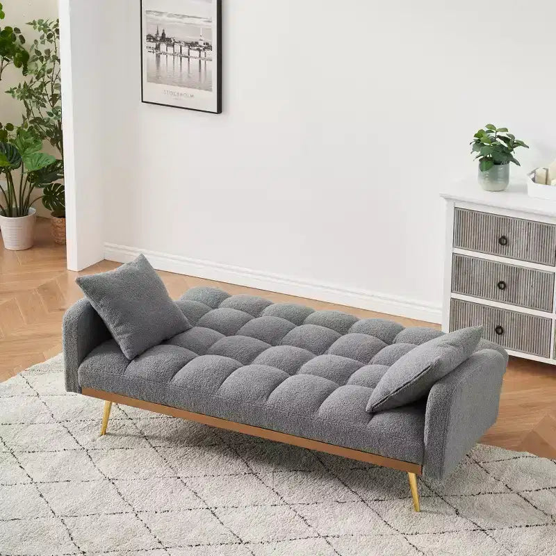 Divano letto imbottito in tessuto Teddy con struttura in legno massello, schienale regolabile 175x79,5x78 cm