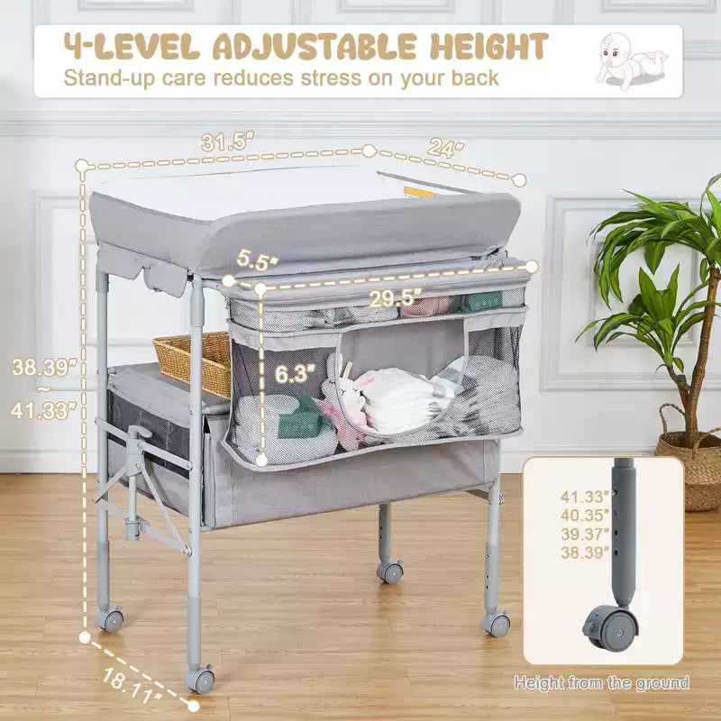 Fasciatoio portatile pieghevole in poliestere con ruote e 2 cassetti 80x61 cm