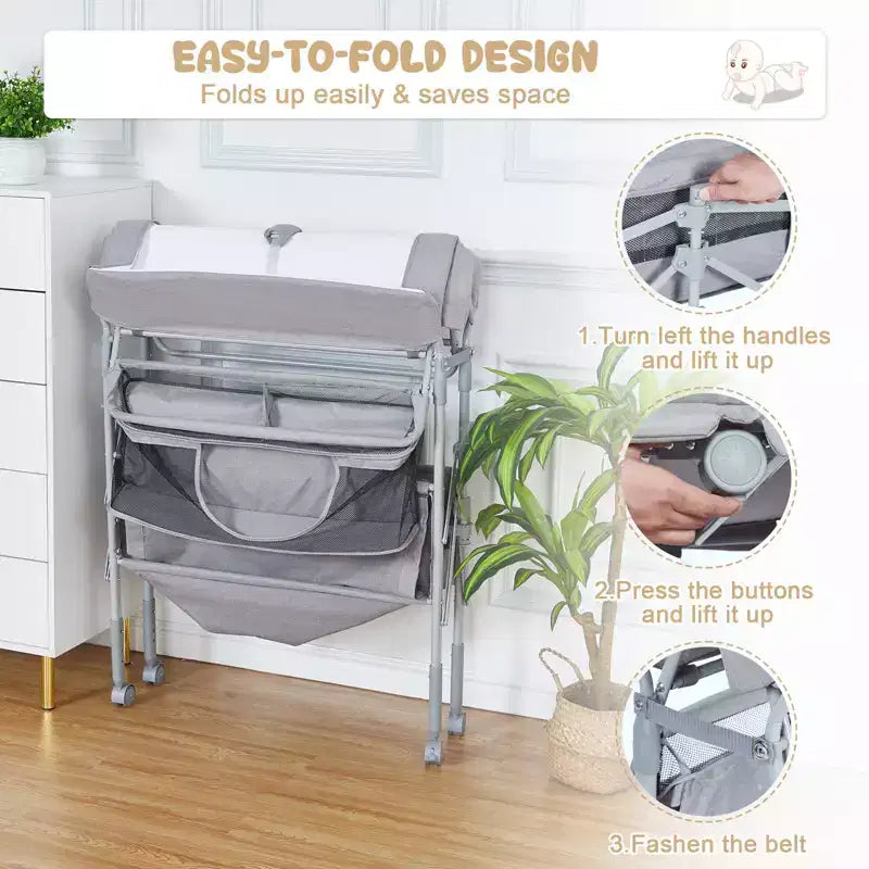 Fasciatoio portatile pieghevole in poliestere con ruote e 2 cassetti 80x61 cm
