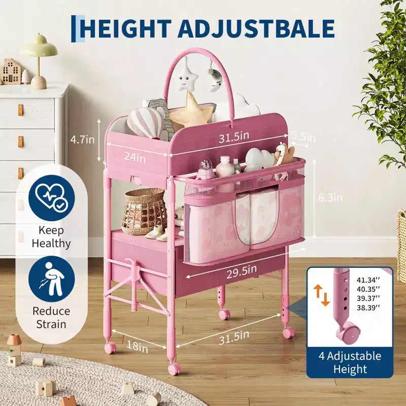 Fasciatoio portatile pieghevole in poliestere con ruote e 2 cassetti 80x61 cm