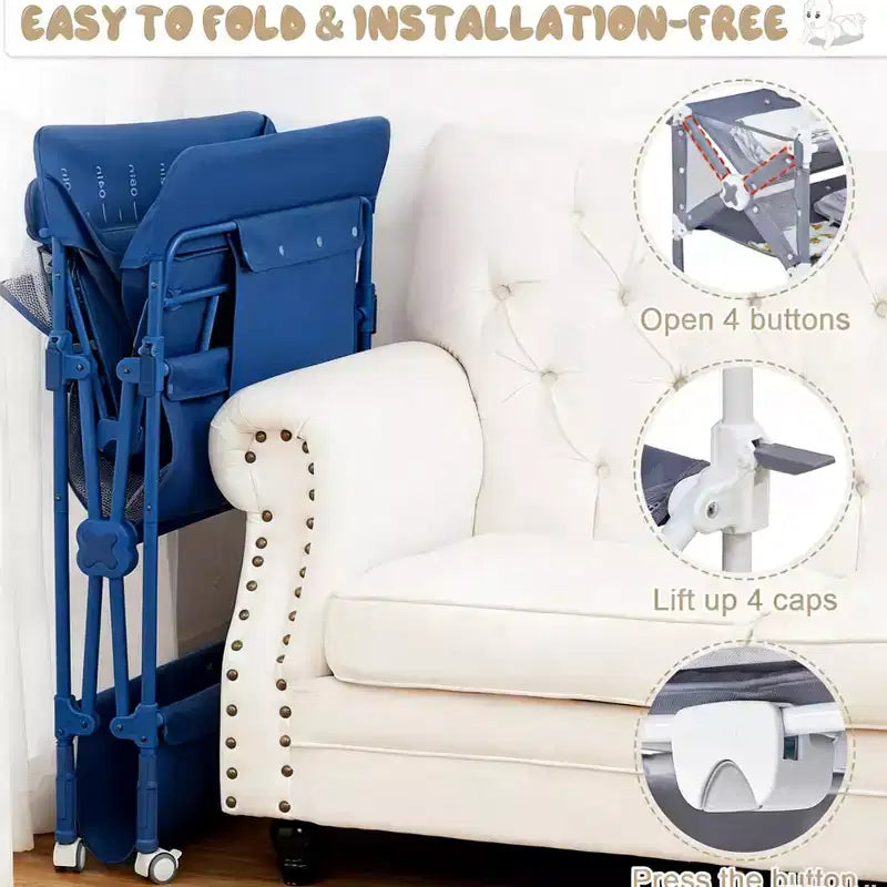 Fasciatoio portatile pieghevole in poliestere con ruote e 2 cassetti 80x61 cm