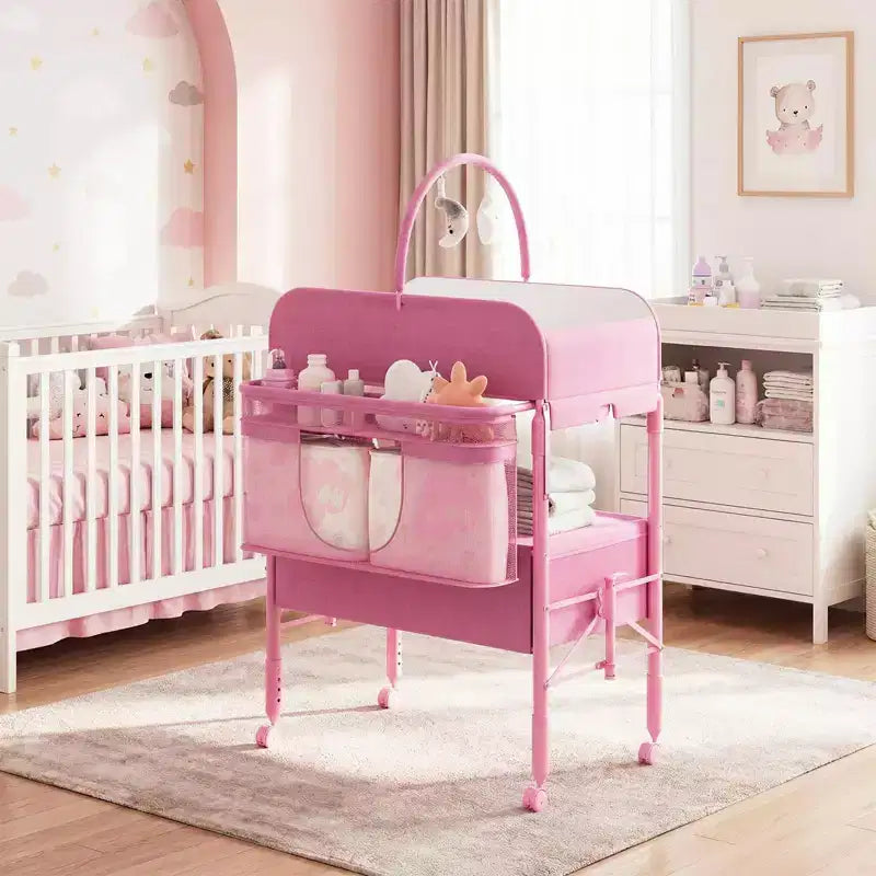 Fasciatoio portatile pieghevole in poliestere con ruote e 2 cassetti 80x61 cm