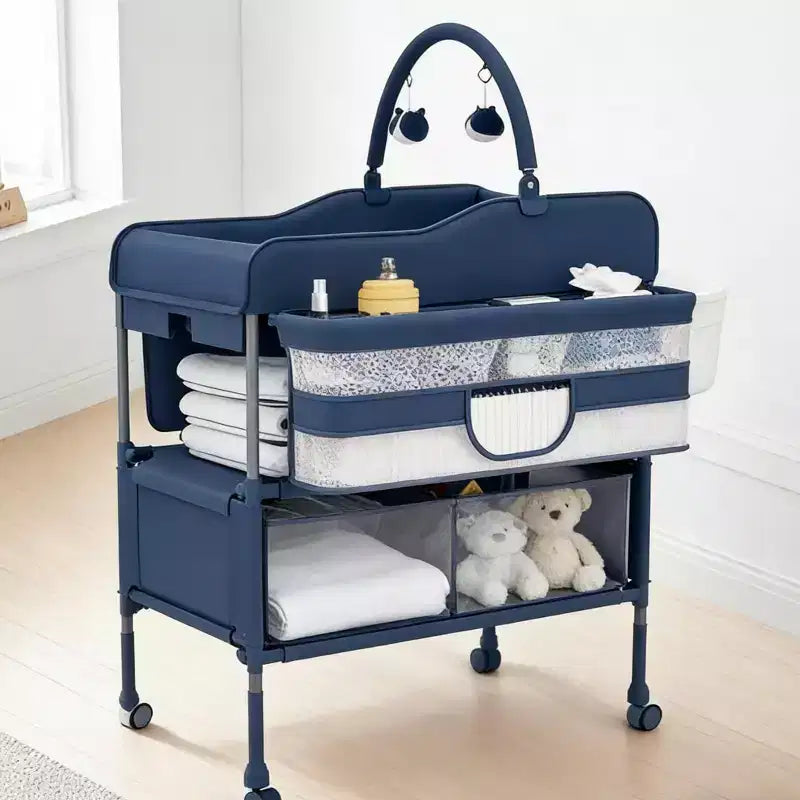Fasciatoio portatile pieghevole in poliestere con ruote e 2 cassetti 80x61 cm