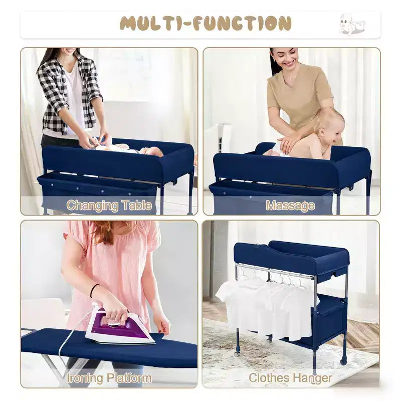 Fasciatoio portatile pieghevole in poliestere con ruote e 2 cassetti 80x61 cm