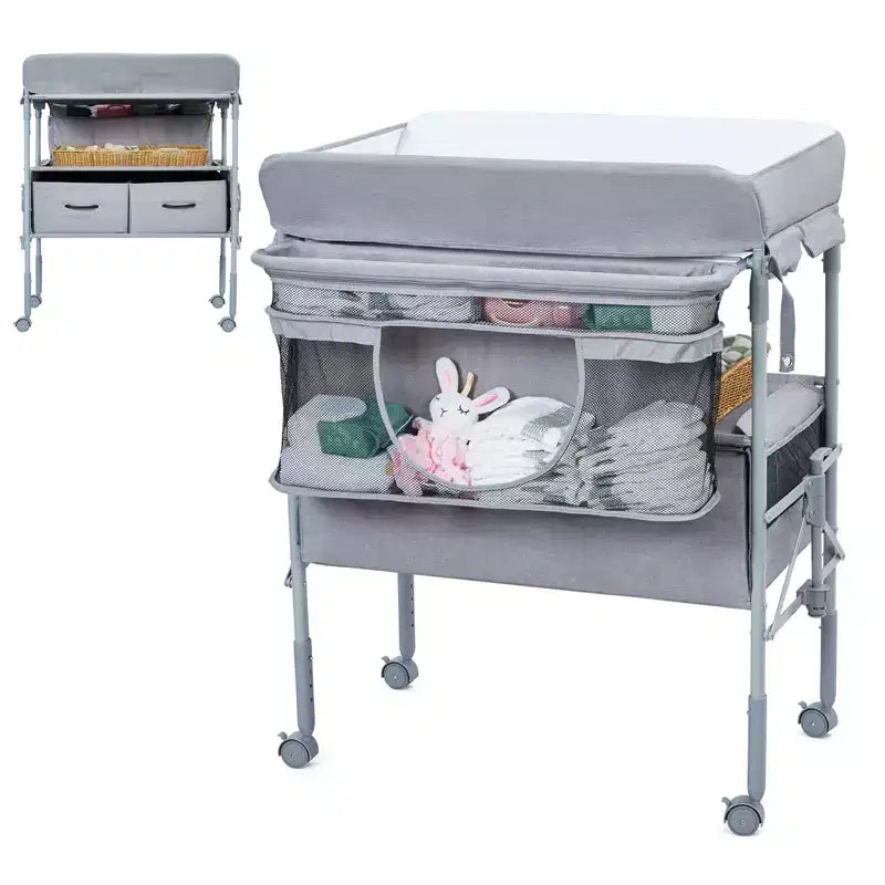 Polyester Portable Folding Baby Changing Table with Wheels and 2 Drawers 31.5''x24''
