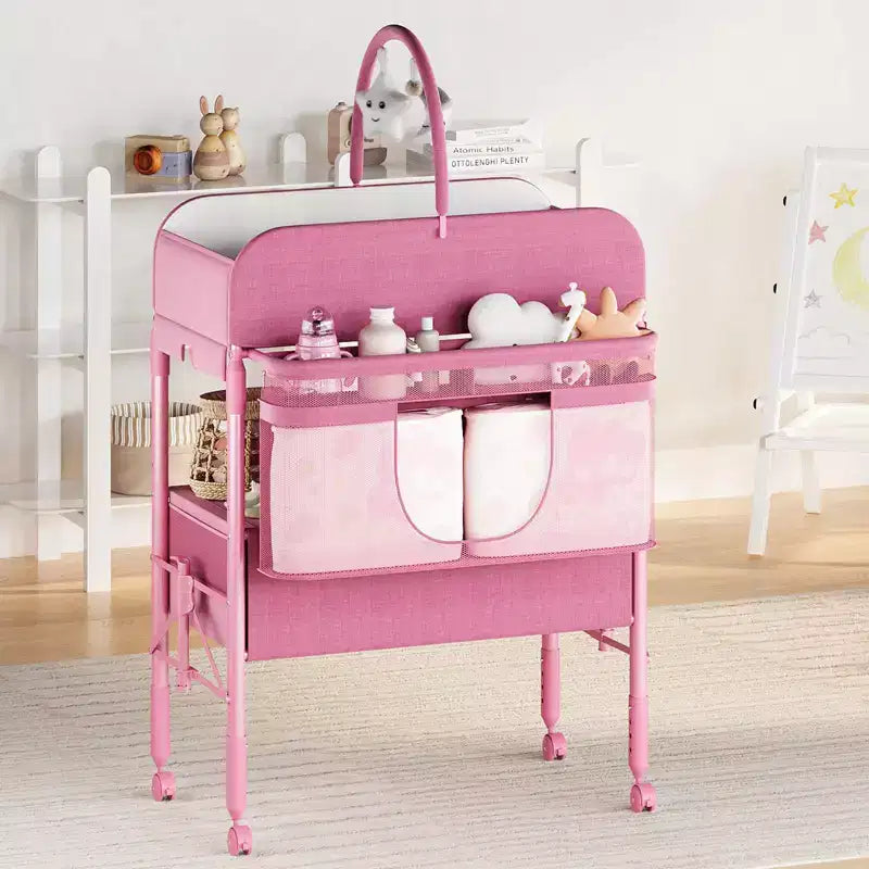 Polyester Portable Folding Baby Changing Table with Wheels and 2 Drawers 31.5''x24''
