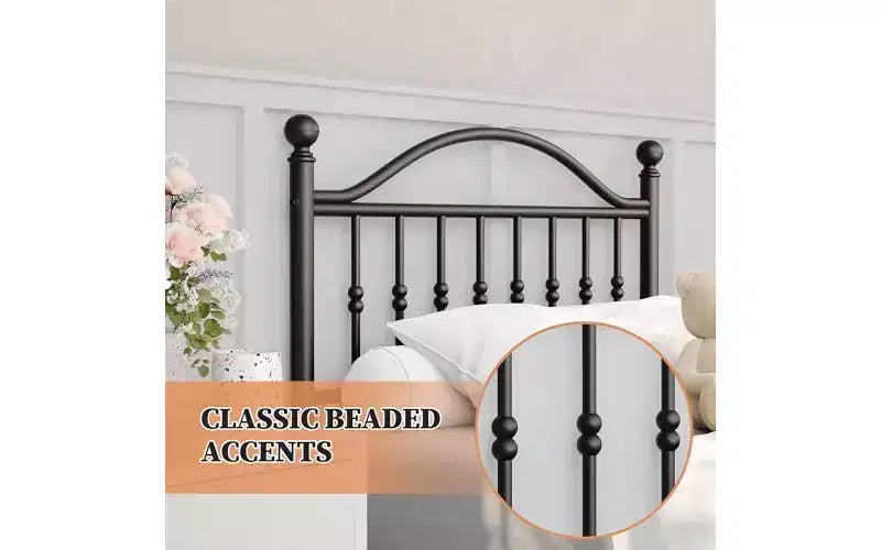 Letto singolo con piattaforma in metallo e testiera vittoriana in ferro battuto 40.94''x77.56''x39.37''