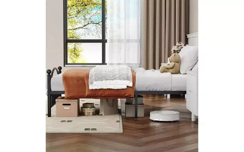 Metal Twin Platform Bed with Victorian Wrought Iron Headboard 40.94''x77.56''x39.37''