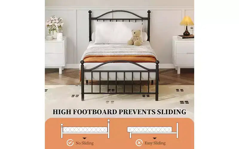 Letto singolo con piattaforma in metallo e testiera vittoriana in ferro battuto 40.94''x77.56''x39.37''