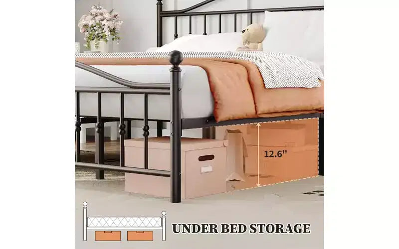 Letto singolo con piattaforma in metallo e testiera vittoriana in ferro battuto 40.94''x77.56''x39.37''