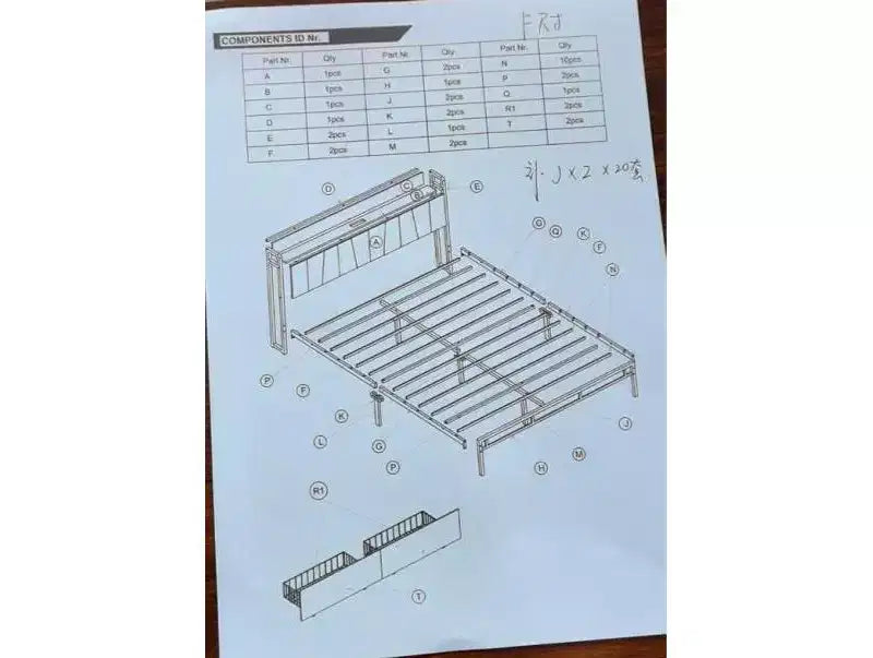 Platform Bed Frame with 2 Storage Drawers  Upholstered Headboard  Built-In Charging Station  Sturdy Metal Slats, No Box Seasonal Needed