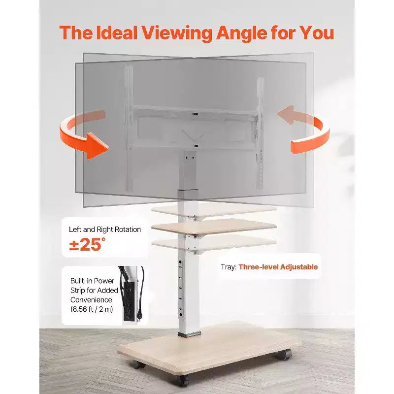 Carrello TV mobile in acciaio con supporto girevole per TV da 32-70 pollici 15''x26''x63.8''