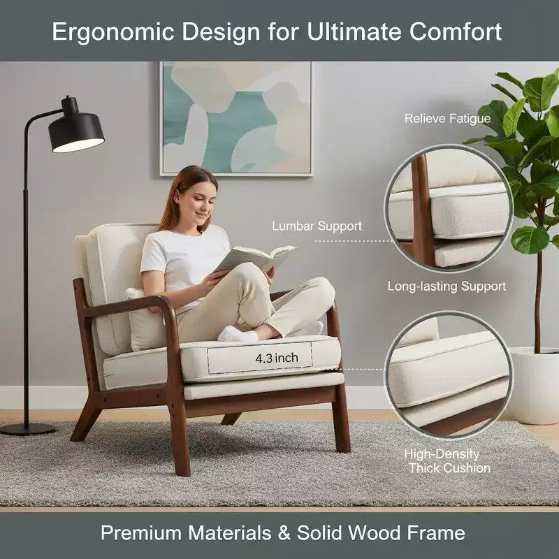 Rubberwood Upholstered Lounge Chair with Arms and Waist Cushion 23''x31''x28''