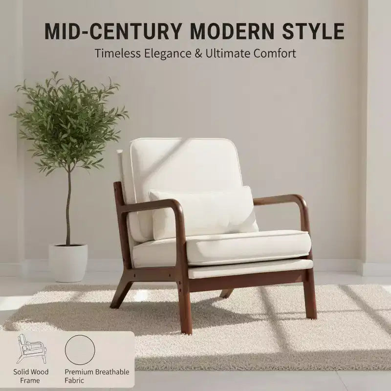 Rubberwood Upholstered Lounge Chair with Arms and Waist Cushion 23''x31''x28''