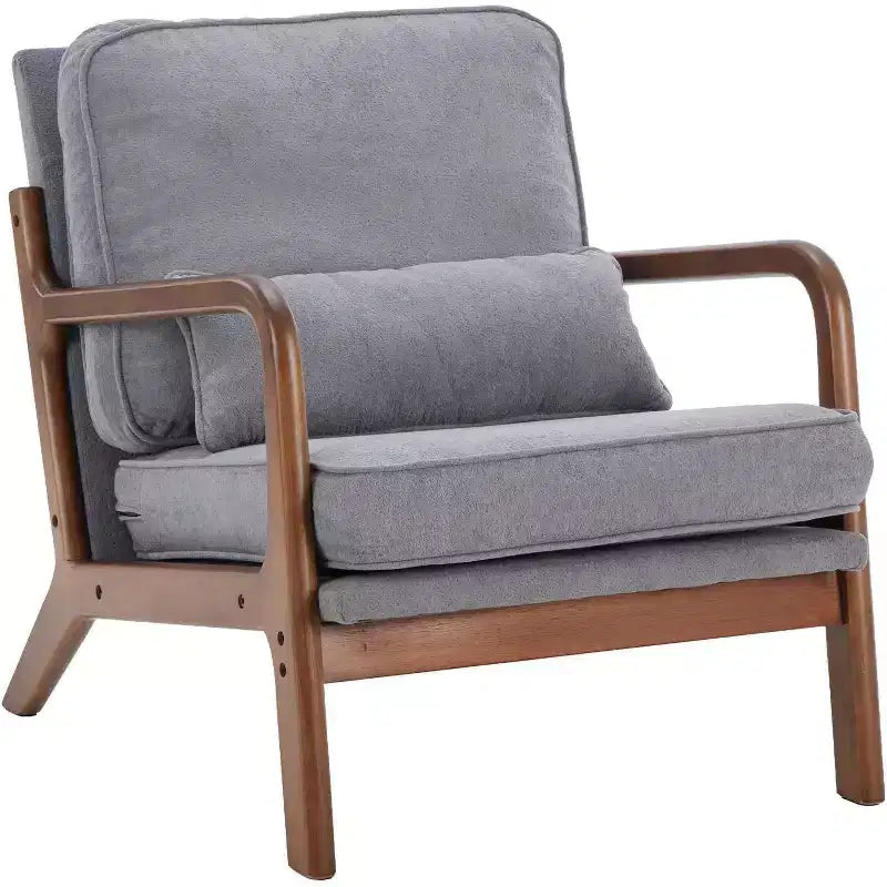 Rubberwood Upholstered Lounge Chair with Arms and Waist Cushion 23''x31''x28''