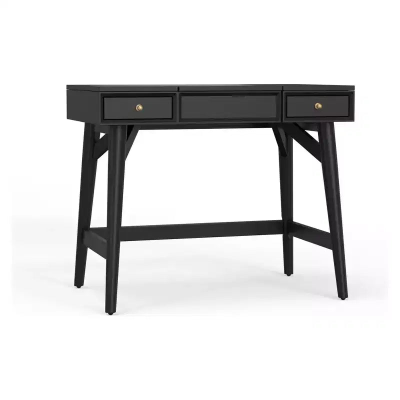 Tavolino da trucco in legno per camera da letto con specchio a ribalta e 2 cassetti foderati in feltro Nero 91x56x76 cm