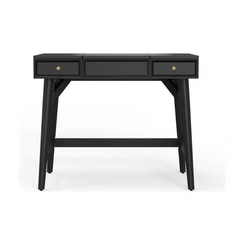 Wood Bedroom Vanity Table with Flip-Top Mirror and 2 Felt-Lined Drawers Black 36''x22''x30''