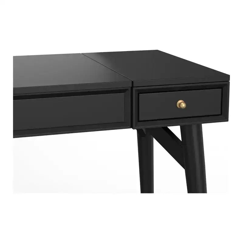 Tavolino da trucco in legno per camera da letto con specchio a ribalta e 2 cassetti foderati in feltro Nero 91x56x76 cm
