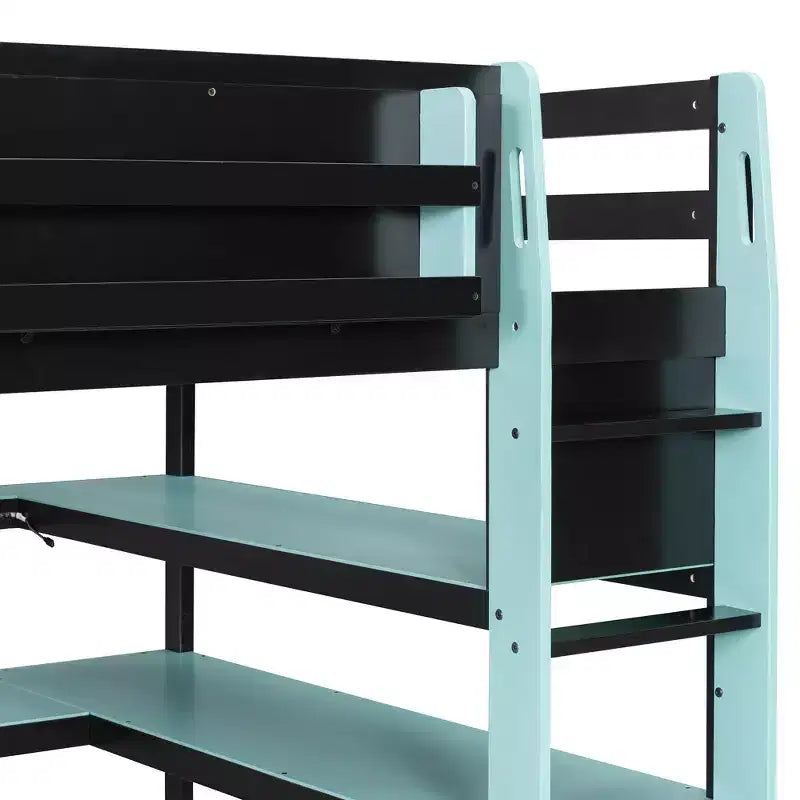 Letto a soppalco da gioco in legno e MDF di dimensioni standard con scrivania illuminata, libreria e prese di ricarica 56.7''x77.8''x66.9''