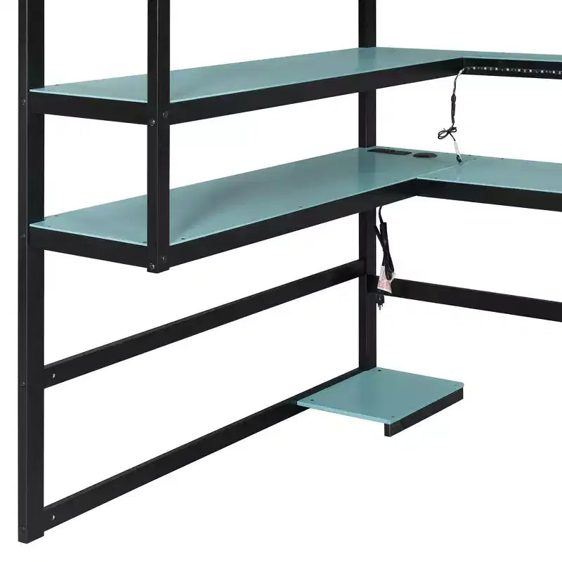 Letto a soppalco da gioco in legno e MDF di dimensioni standard con scrivania illuminata, libreria e prese di ricarica 56.7''x77.8''x66.9''