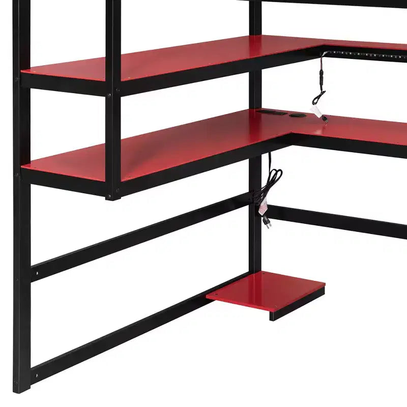 Letto a soppalco da gioco in legno e MDF di dimensioni standard con scrivania illuminata, libreria e prese di ricarica 56.7''x77.8''x66.9''