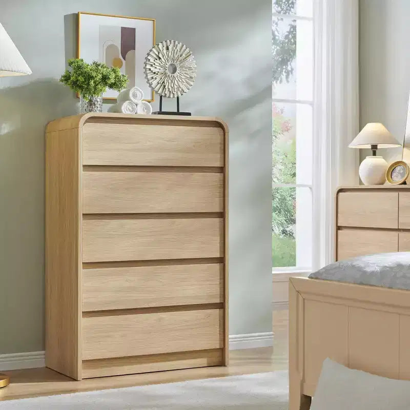MDF 5-Drawer Dresser with Curved Profile Natural Oak 45''H