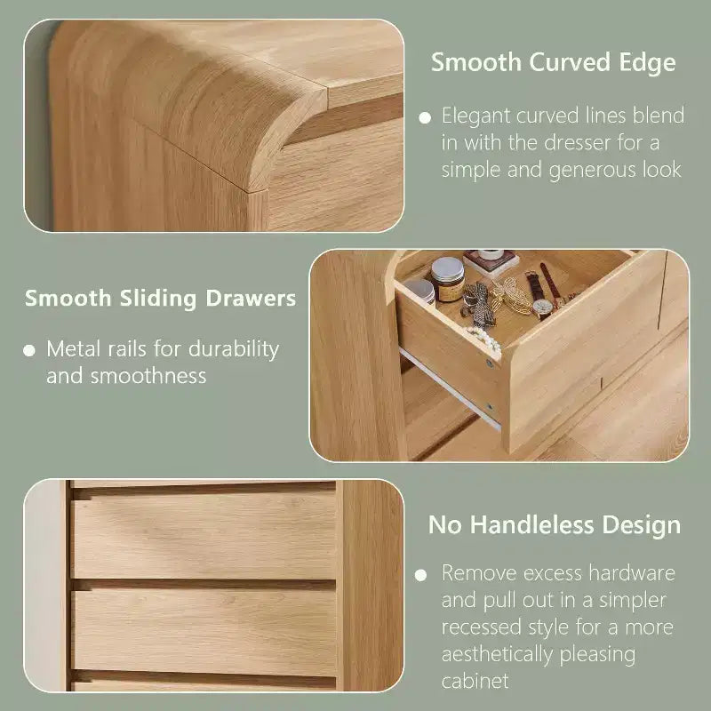 Cassettiera 5 cassetti in MDF con profilo curvo Rovere Naturale H114cm