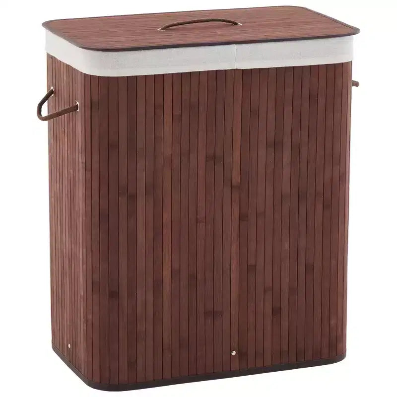 Bamboo Laundry Hamper with Lid 27.5 Gallon Folding Wooden Laundry Basket Washable Liner Bag Slim Storage for Small Bedrooms Apartments Dorms