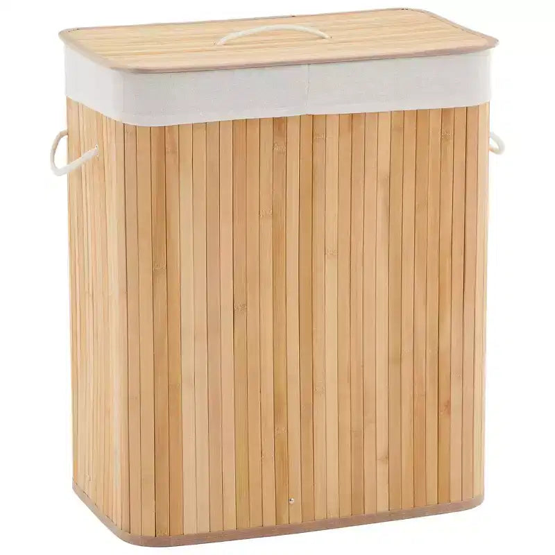 Bamboo Folding Laundry Hamper with Lid and Washable Liner 27.5 Gallon 20.47''x12.6''x24.8''