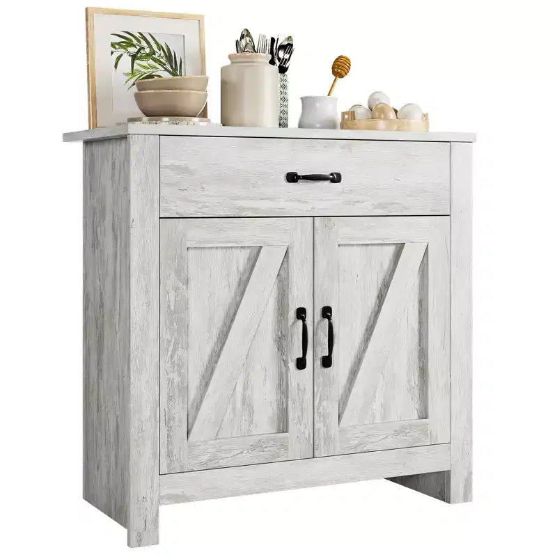 Wood Sideboard Storage Cabinet with Drawer 2 Doors and Adjustable Shelves Gray 31.5''x15.7''x31.5''