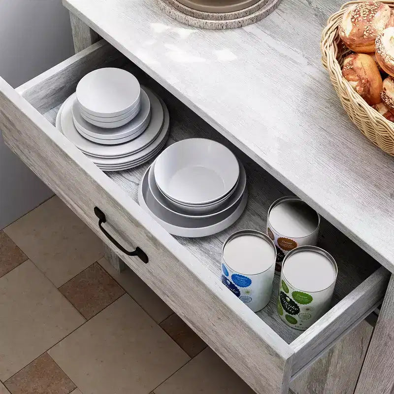 Mobile dispensa in legno con cassetto, 2 ante e ripiani regolabili, grigio 80x40x80 cm