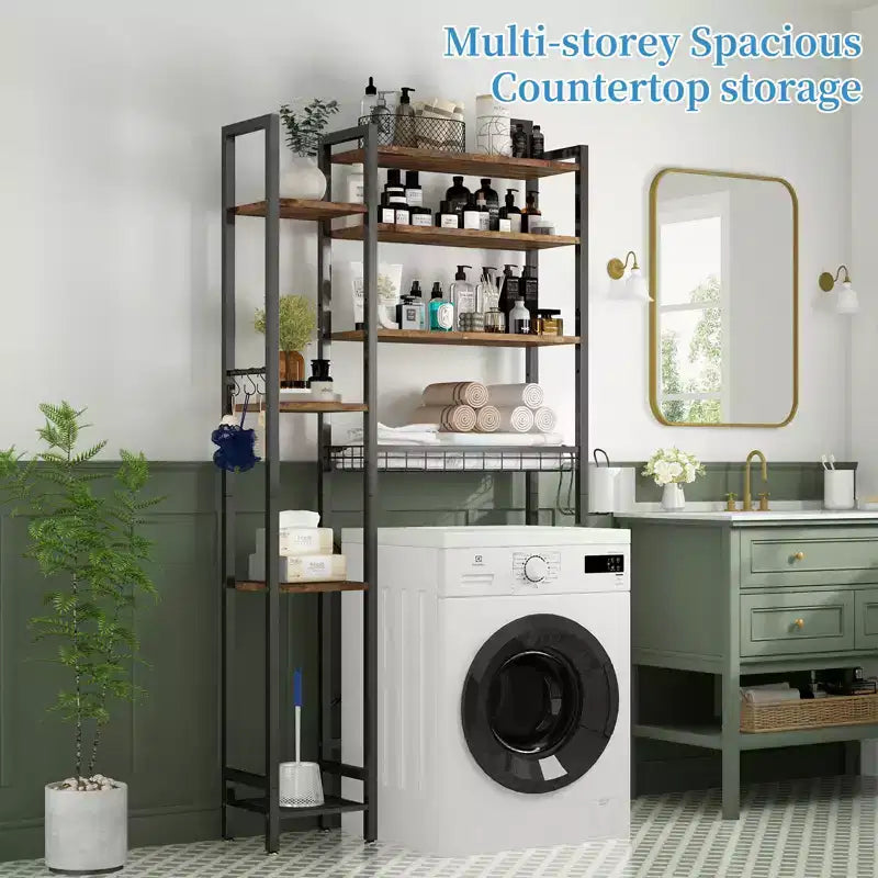 MDF 8-Tier Over-Toilet Storage Rack with Side Rack and Drain Basket