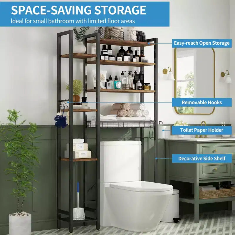 MDF 8-Tier Over-Toilet Storage Rack with Side Rack and Drain Basket