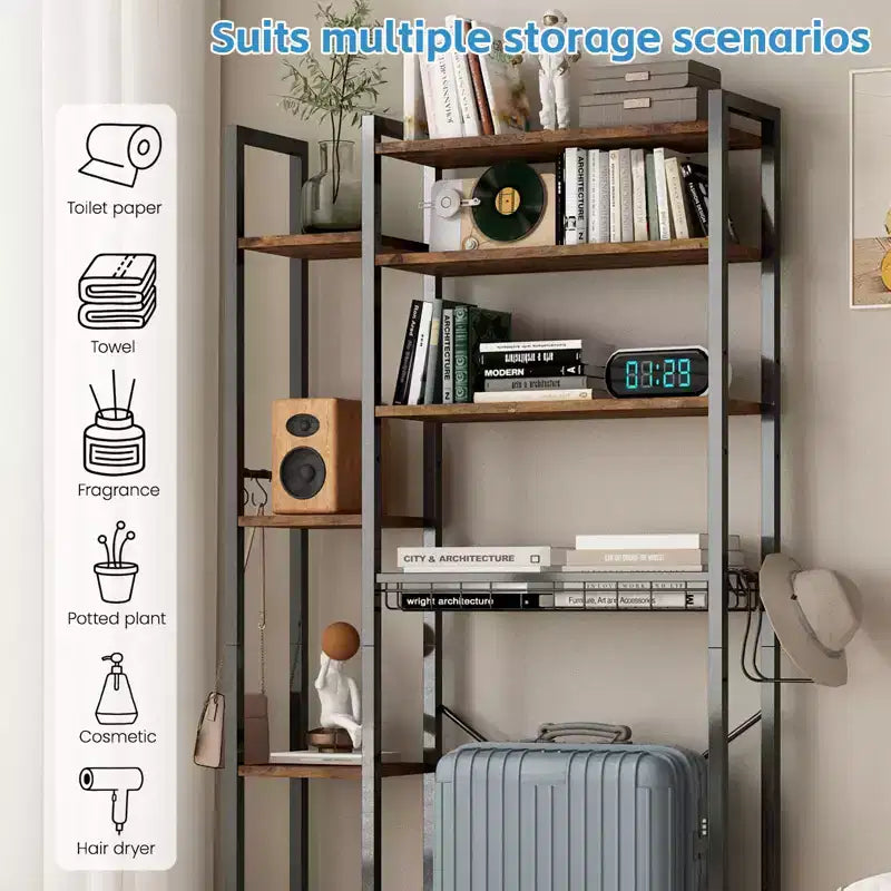 MDF 8-Tier Over-Toilet Storage Rack with Side Rack and Drain Basket